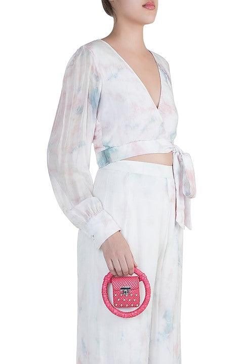Pink Embroidered Circular Minaudiere Bag - The Couture by KJH
