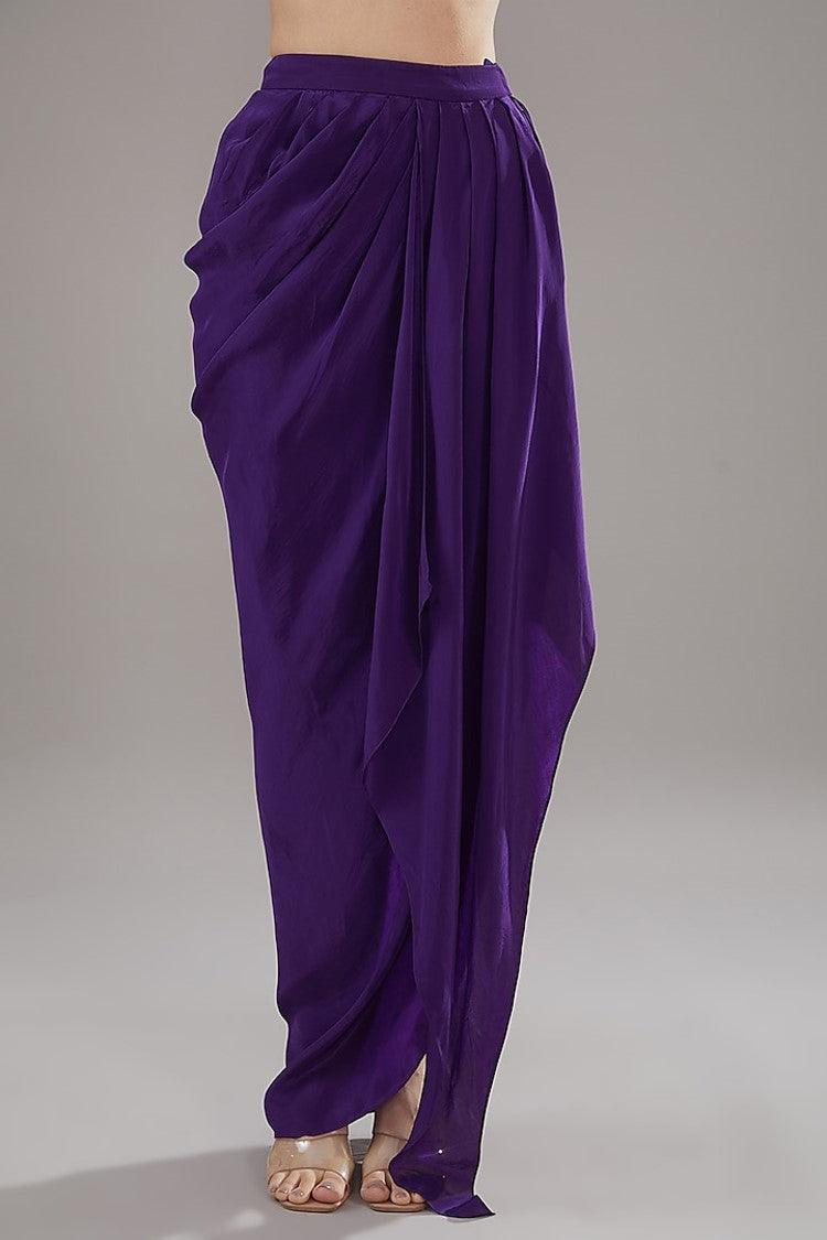 Purple Metallic Polymer & Chiffon Skirt Set - The Couture by KJH