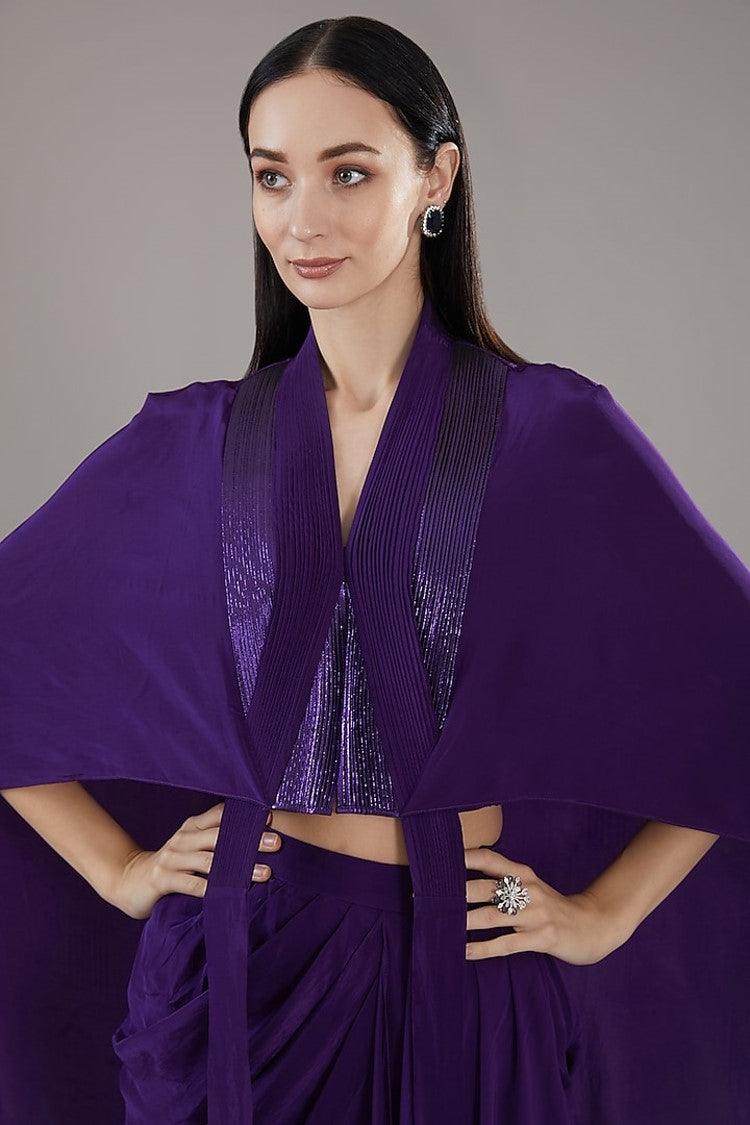 Purple Metallic Polymer & Chiffon Skirt Set - The Couture by KJH