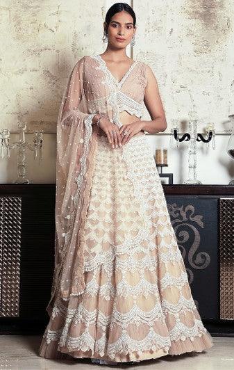 Beige Embroidered Lehenga Set - The Couture by KJH