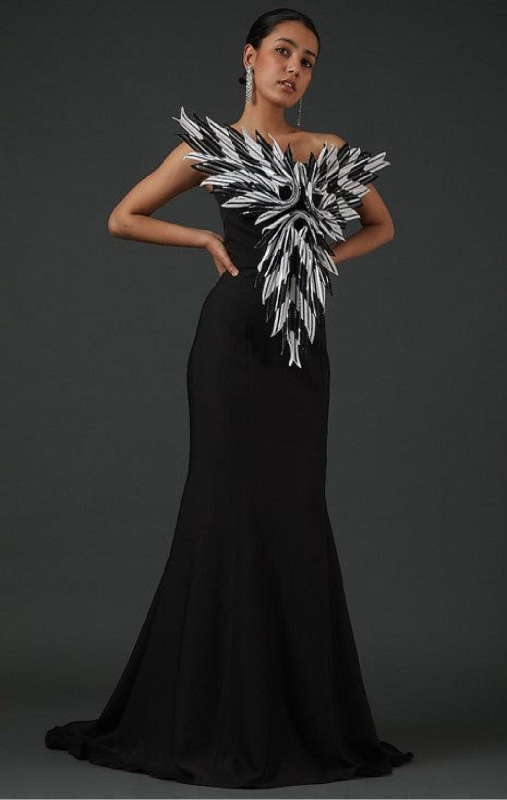 Black Stretch Crepe Gown - The Couture by KJH