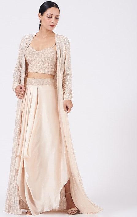 Peach Embroidered Jacket Set - The Couture by KJH