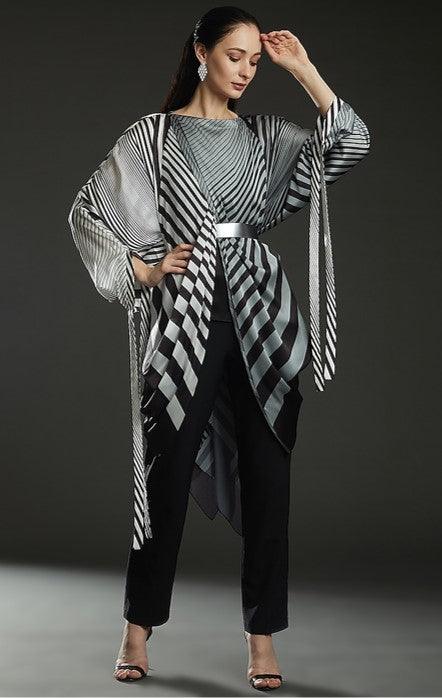 Black & White Chiffon Striped Top - The Couture by KJH