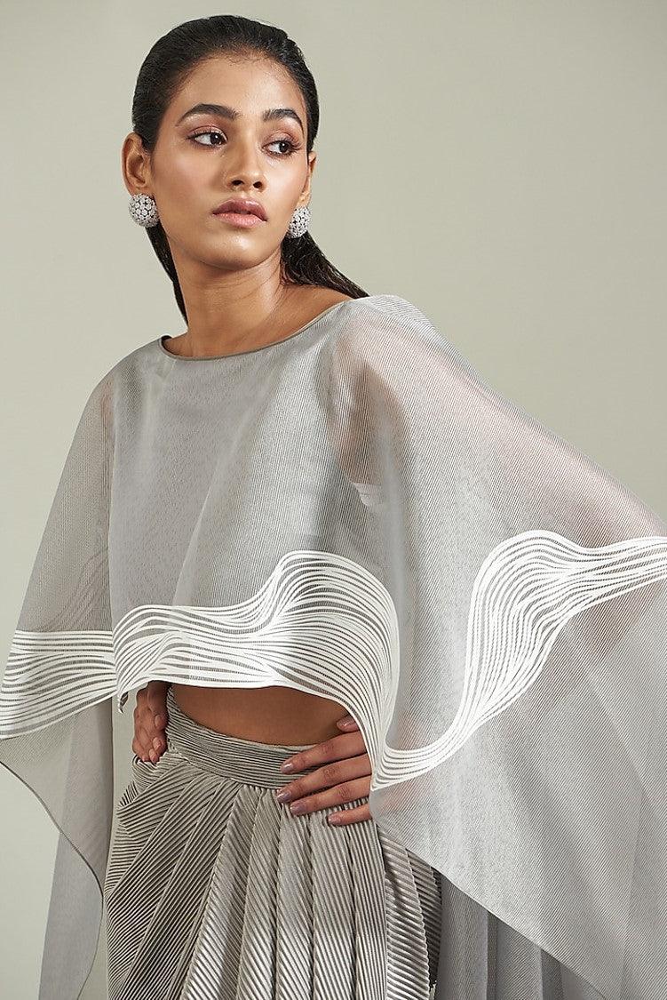 Grey Organza Draped Skirt Set - The Couture by KJH