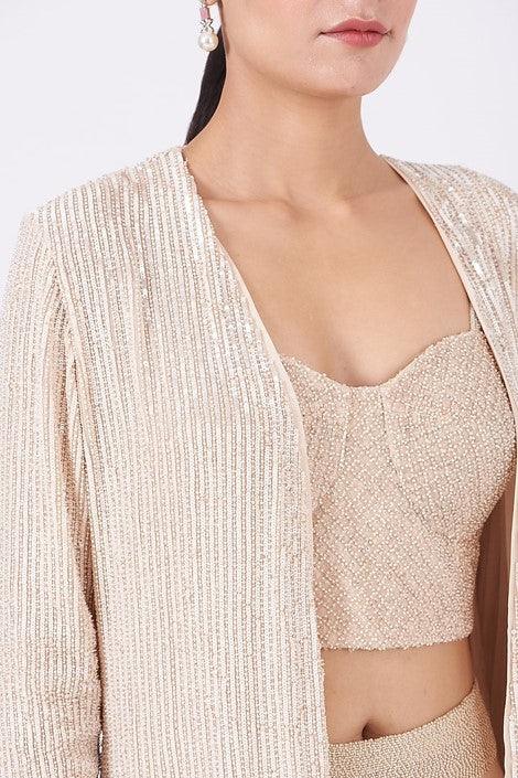 Peach Embroidered Jacket Set - The Couture by KJH