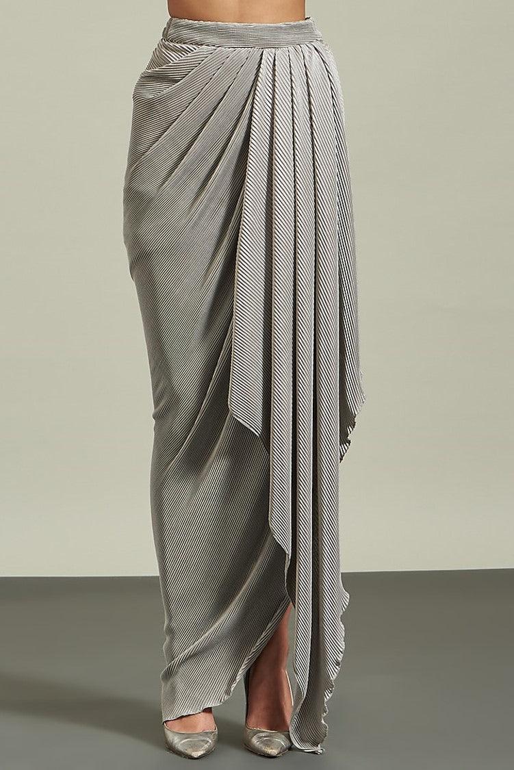 Grey Organza Draped Skirt Set - The Couture by KJH