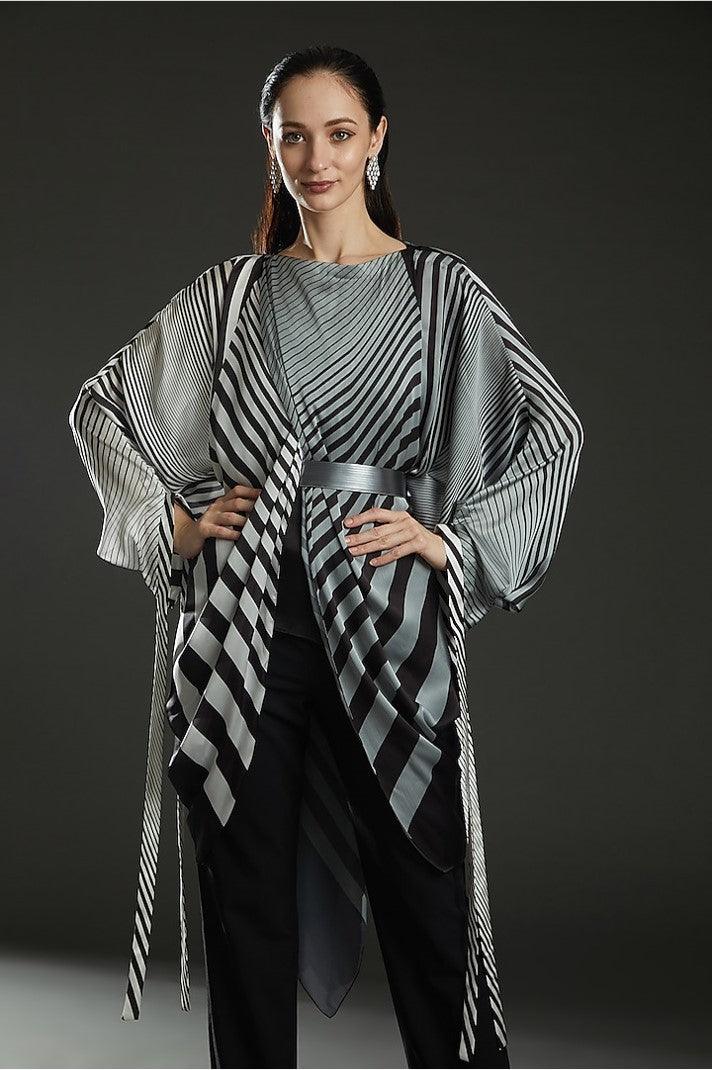 Black & White Chiffon Striped Top - The Couture by KJH