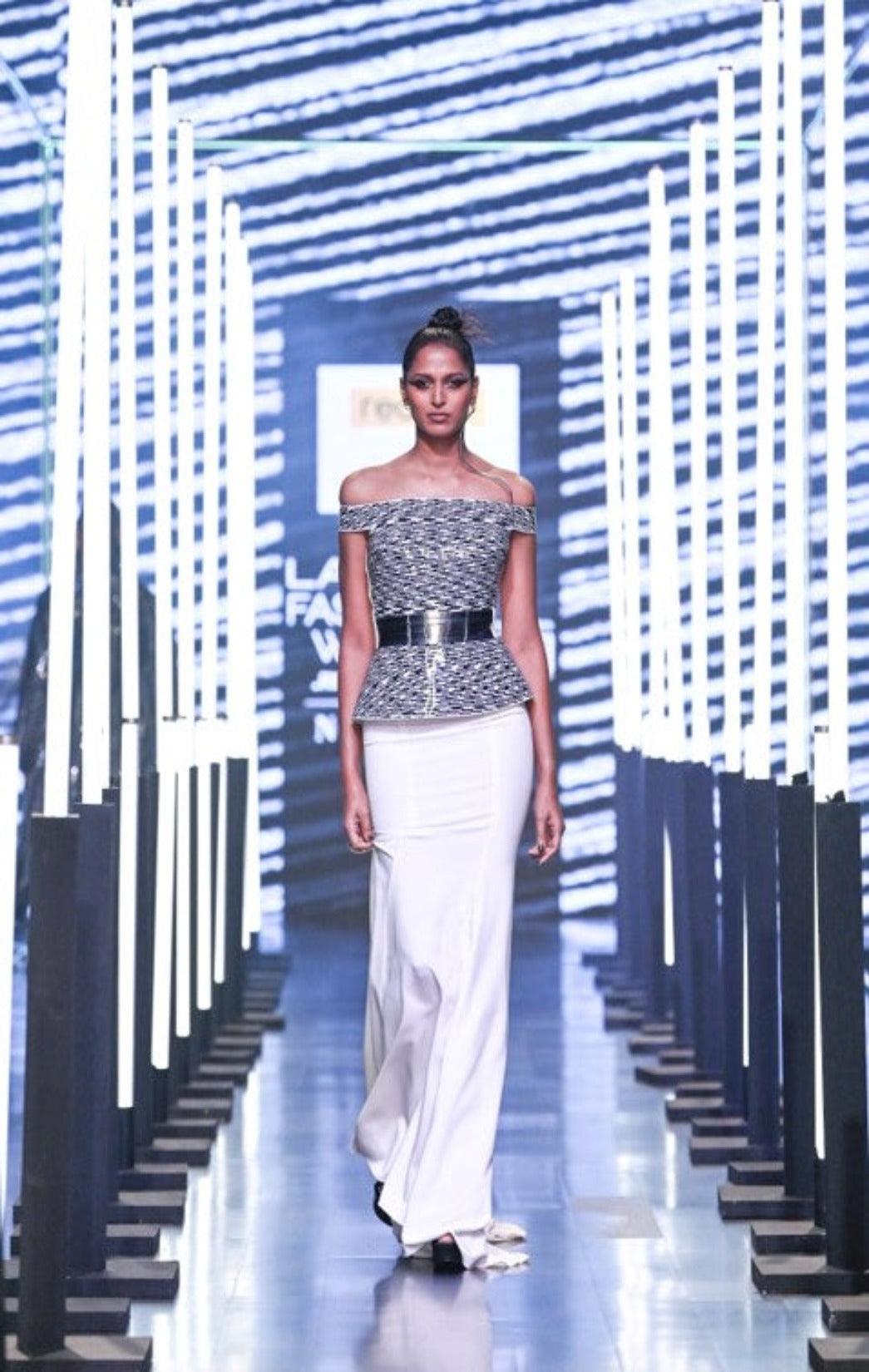 Polymer Glitch Pattern Peplum Top - The Couture by KJH