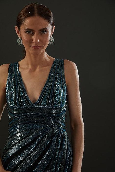 Turquoise Hand Embroidered Gown - The Couture by KJH