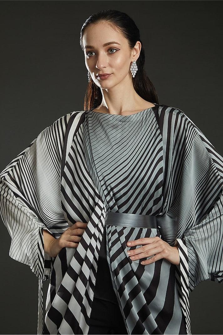 Black & White Chiffon Striped Top - The Couture by KJH