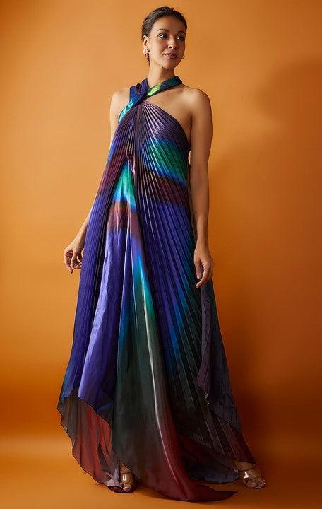 Green & Teal Chiffon Gown - The Couture by KJH