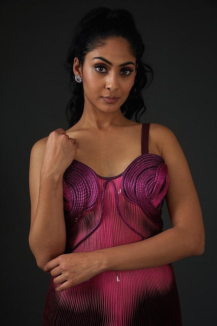 Purple Cotton Satin Striped Gown - The Couture by KJH