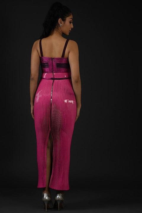 Purple Cotton Satin Striped Gown - The Couture by KJH