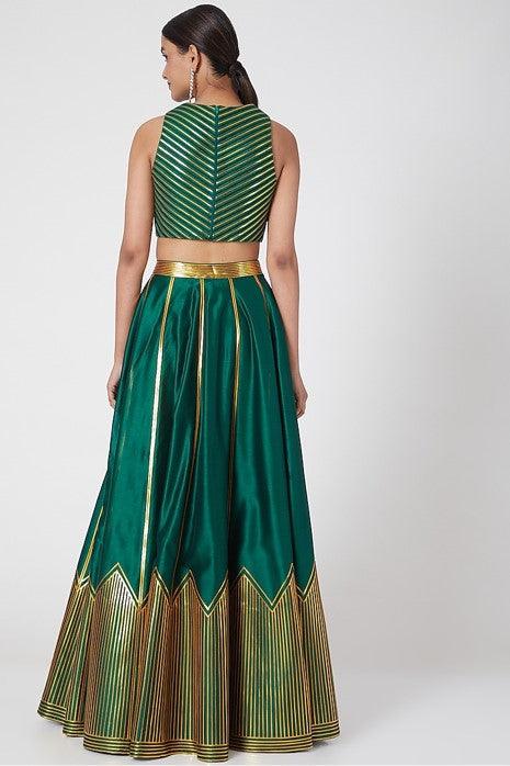 Emerald Green Silk Chanderi Lehenga Set - The Couture by KJH