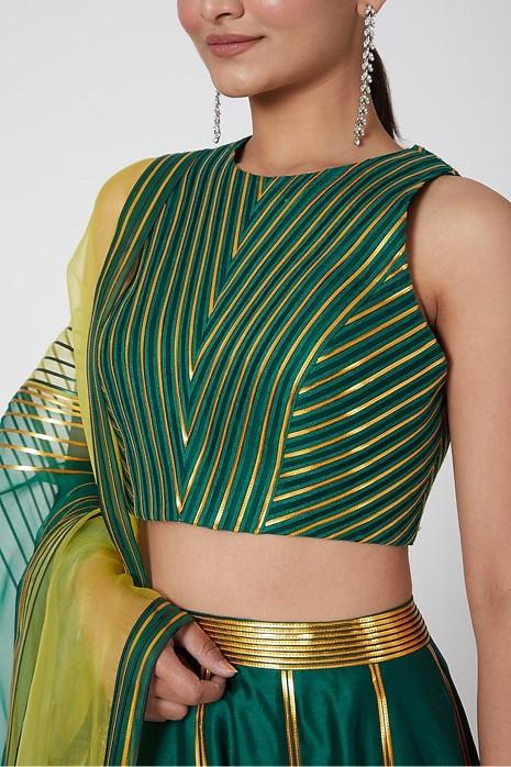 Emerald Green Silk Chanderi Lehenga Set - The Couture by KJH