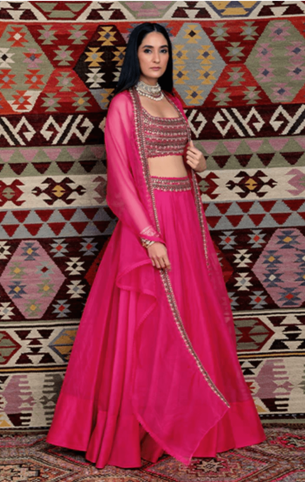 Fushia Embroidered Lehenga - The Couture by KJH