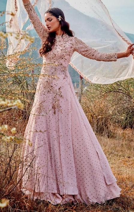 White Chiffon Embroidered Floral Round Lehenga Set - The Couture by KJH