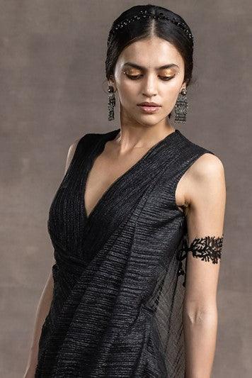 Black Crinkle Tulle & Sheer Draped Dress - The Couture by KJH