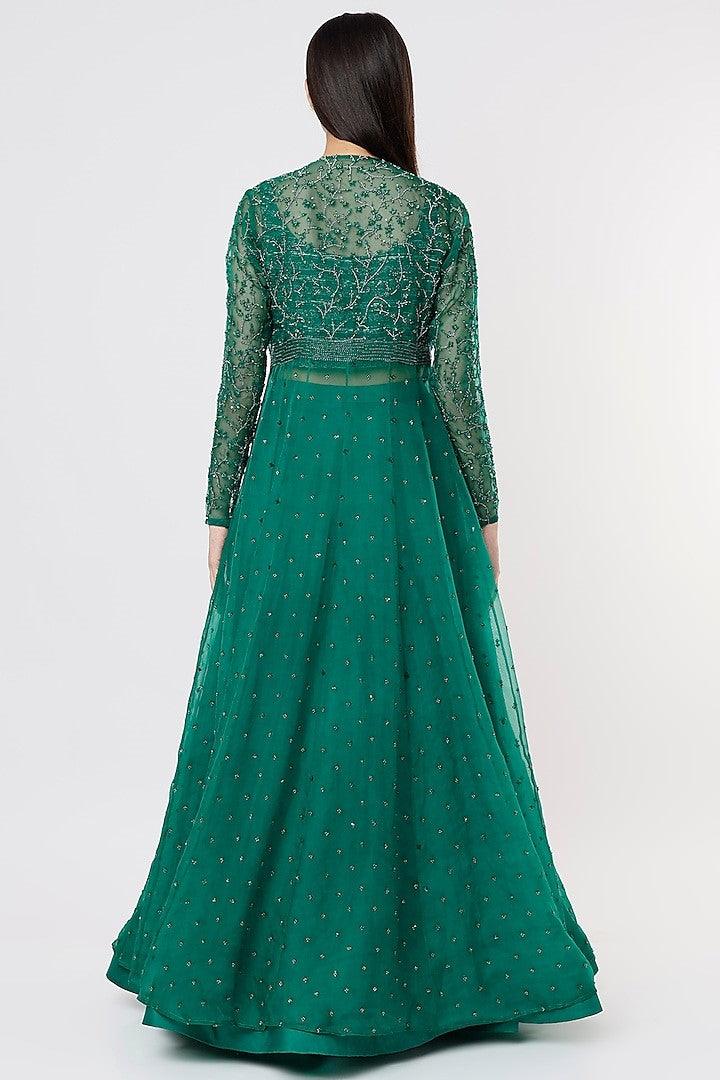 Emerald Green Hand Embroidered Jacket Set - The Couture by KJH