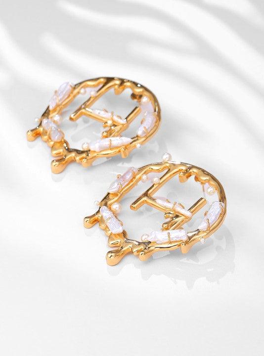 Drip "OH" Monogram Earrings With Keshi Pearls - The Couture by KJH