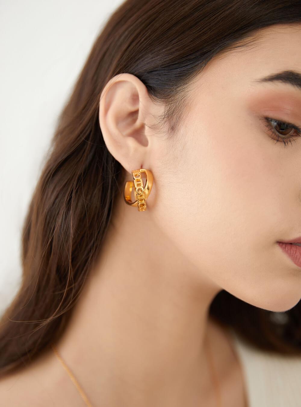 O.H Monogram Mini Archway Hoops - The Couture by KJH