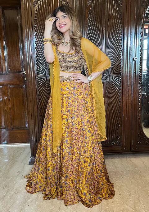 KHUSHNAZ IN MUSTARD PRINTED LEHENGA SET - The Couture by KJH