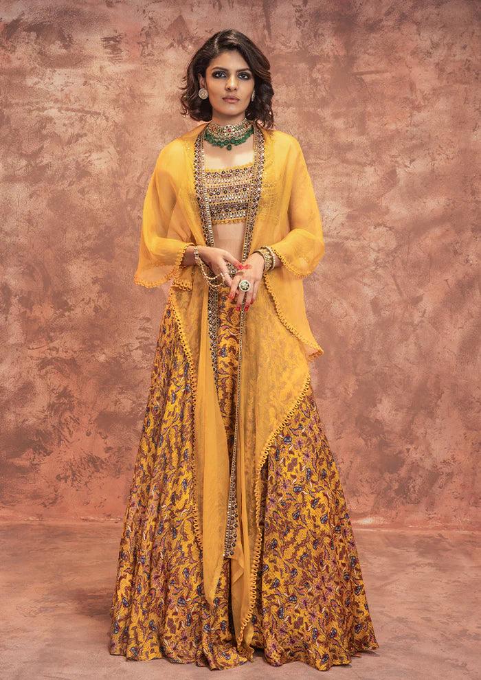 Mustard Printed Lehenga Set - The Couture by KJH