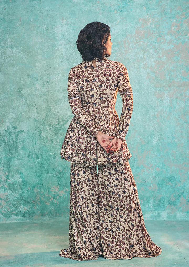 Navy Blue Printed Peplum Set - The Couture by KJH
