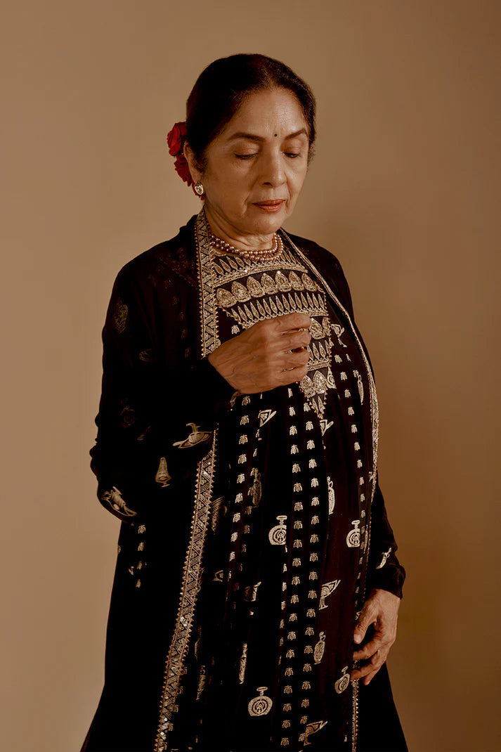 Black Gold Potters Touch Anarkali Set