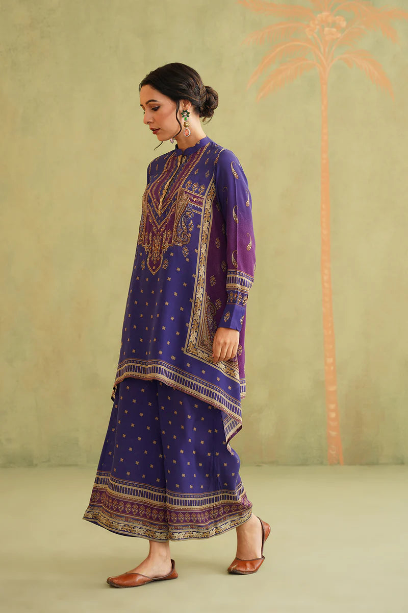ROYAL PURPLE HAND EMBROIDERED CREPE MATCHING SET