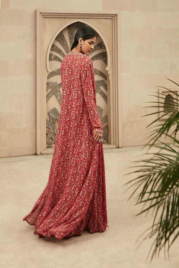 Red Printed Classic Jacket Set - The Couture by KJH