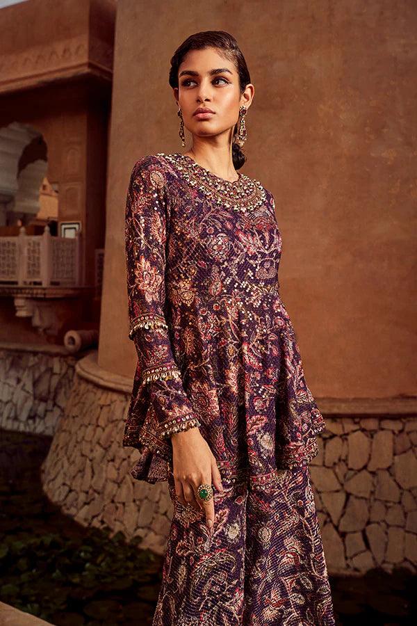 Retro Love Purple Sequence Printed Peplum Set - The Couture by KJH