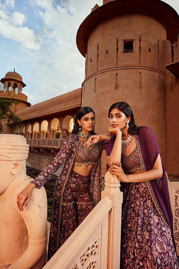 RETRO LOVE SOLID PURPLE EMBELLISHED CAPE SET - The Couture by KJH