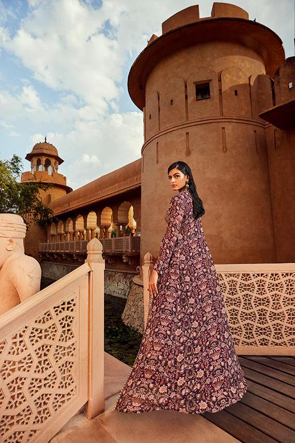 RETRO LOVE PURPLE EMBELLISHED PRINTED JACKET & SHARARA SET - The Couture by KJH
