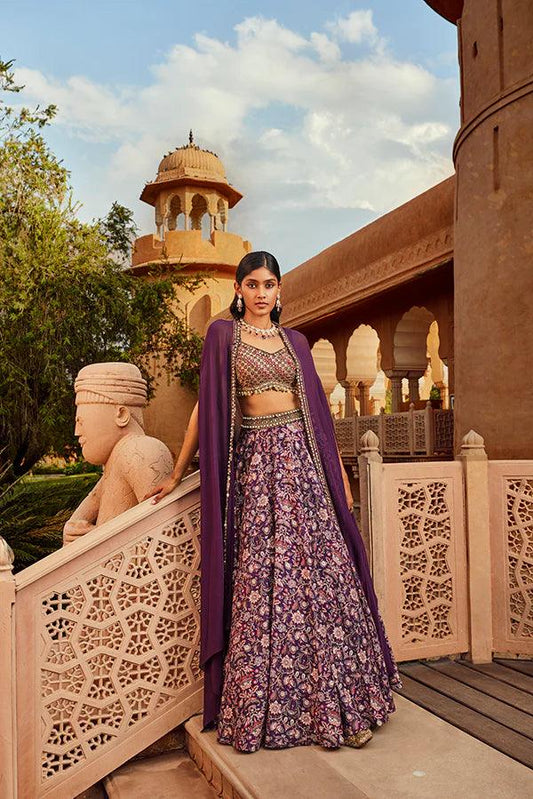 RETRO LOVE SOLID PURPLE EMBELLISHED CAPE SET - The Couture by KJH