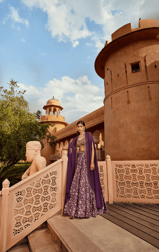 Retro Love Solid Purple Embellished Cape Set - The Couture by KJH