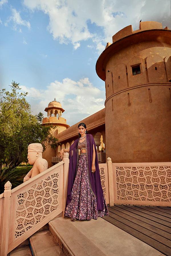 RETRO LOVE SOLID PURPLE EMBELLISHED CAPE SET - The Couture by KJH