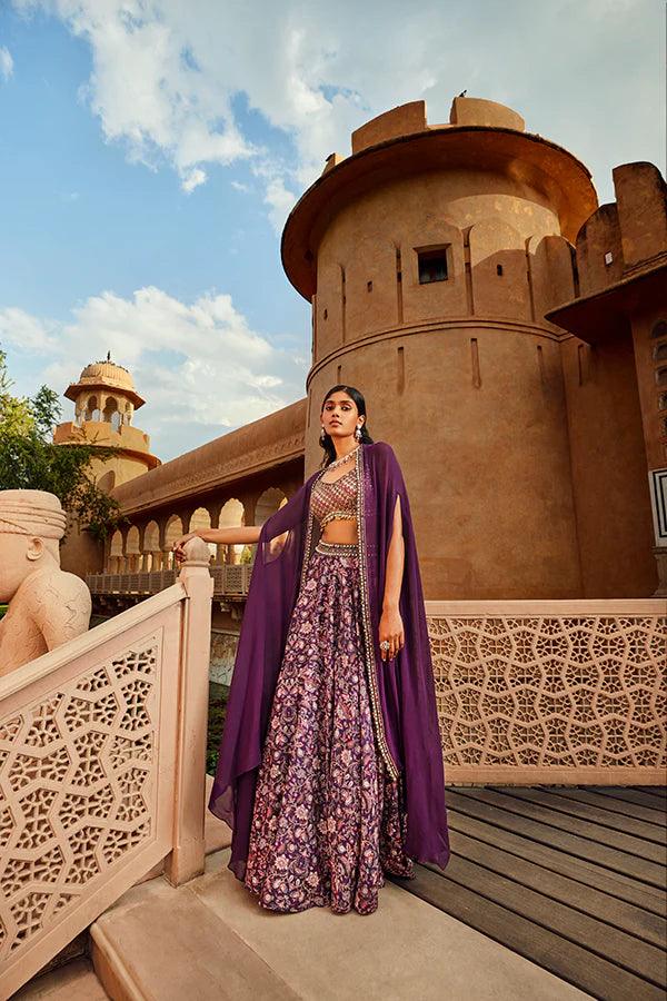 Retro Love Solid Purple Embellished Cape Set - The Couture by KJH