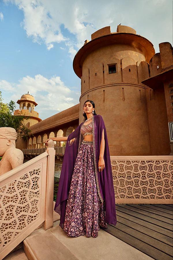 RETRO LOVE SOLID PURPLE EMBELLISHED CAPE SET - The Couture by KJH