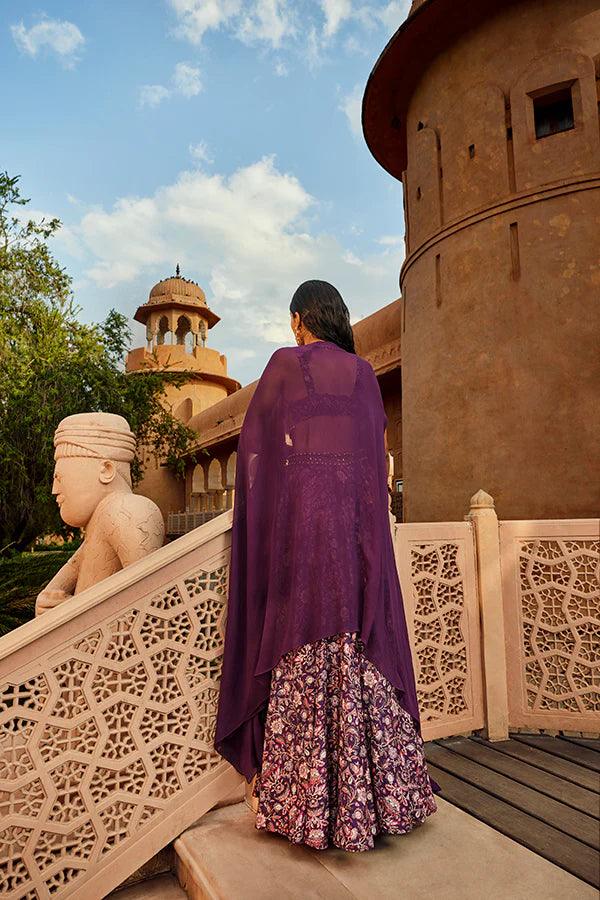 Retro Love Solid Purple Embellished Cape Set - The Couture by KJH