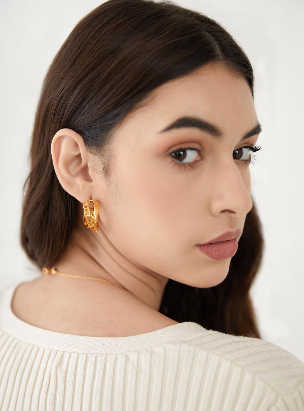O.H Monogram Mini Archway Hoops - The Couture by KJH