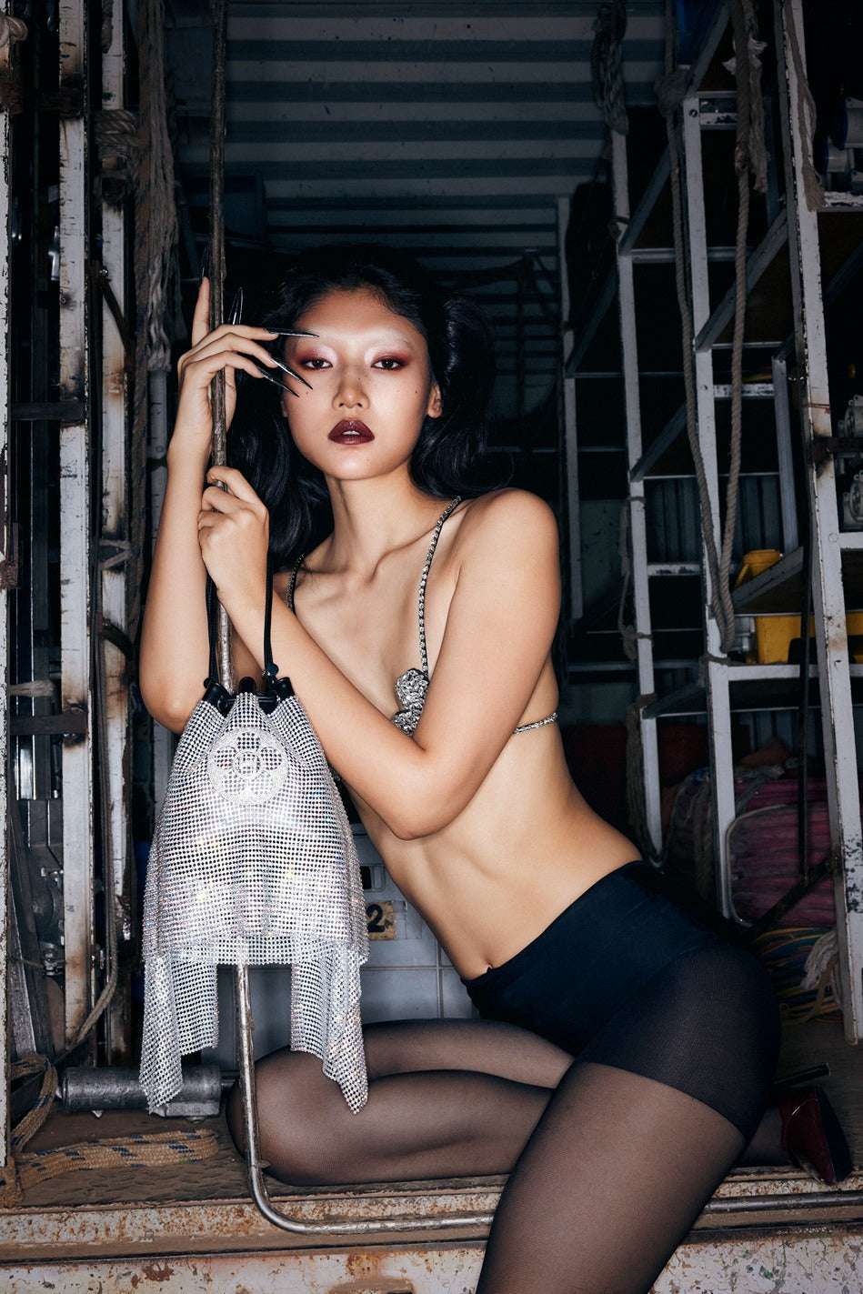 THE CRYSTAL POPPI BUCKET BAG IN STARDUST SILVER