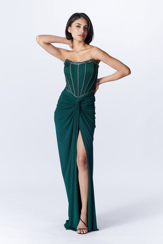 Emerald Corset Saree Gown