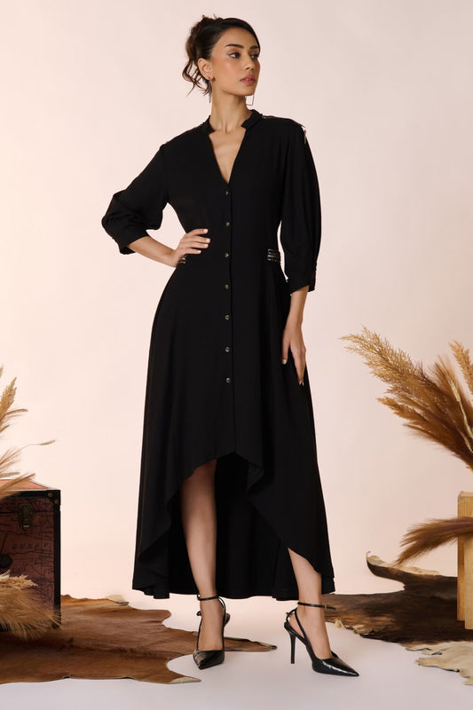 Asymmetric Black Shirt Dress