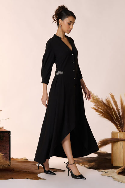 Asymmetric Black Shirt Dress