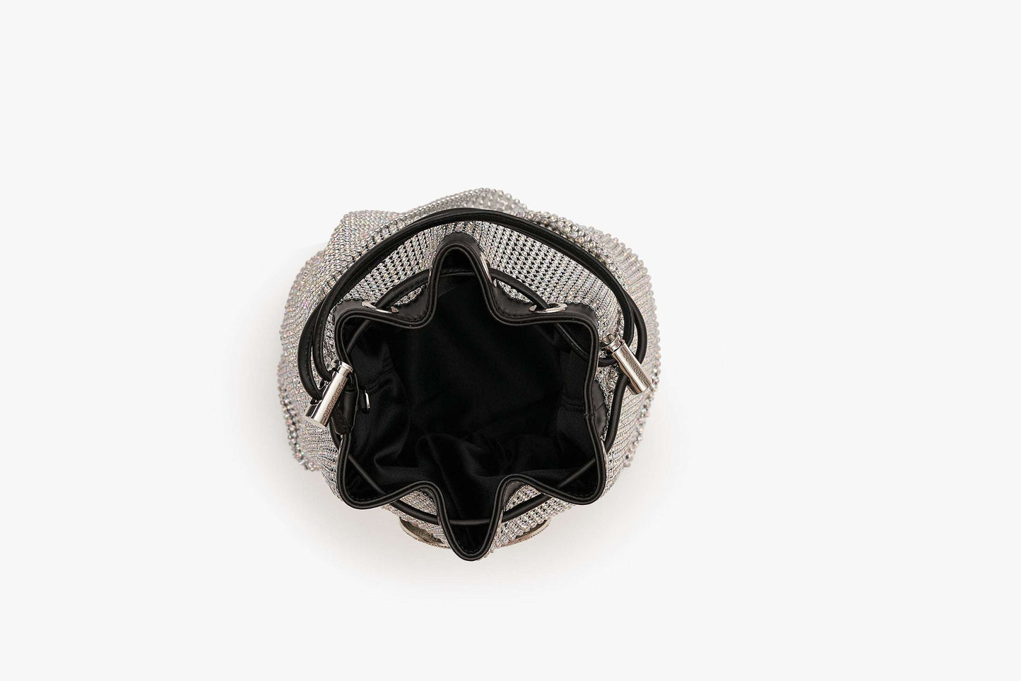 THE CRYSTAL POPPI BUCKET BAG IN STARDUST SILVER