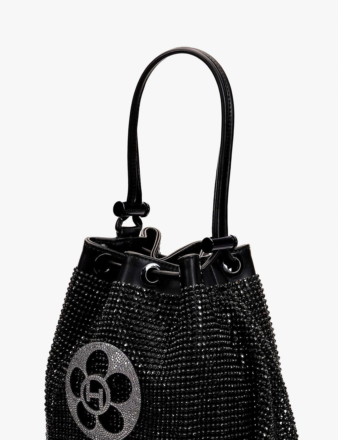 THE CRYSTAL POPPI BUCKET BAG IN MIDNIGHT BLACK