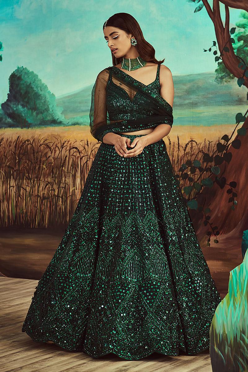 Tonal Emerald Green Lehenga Set