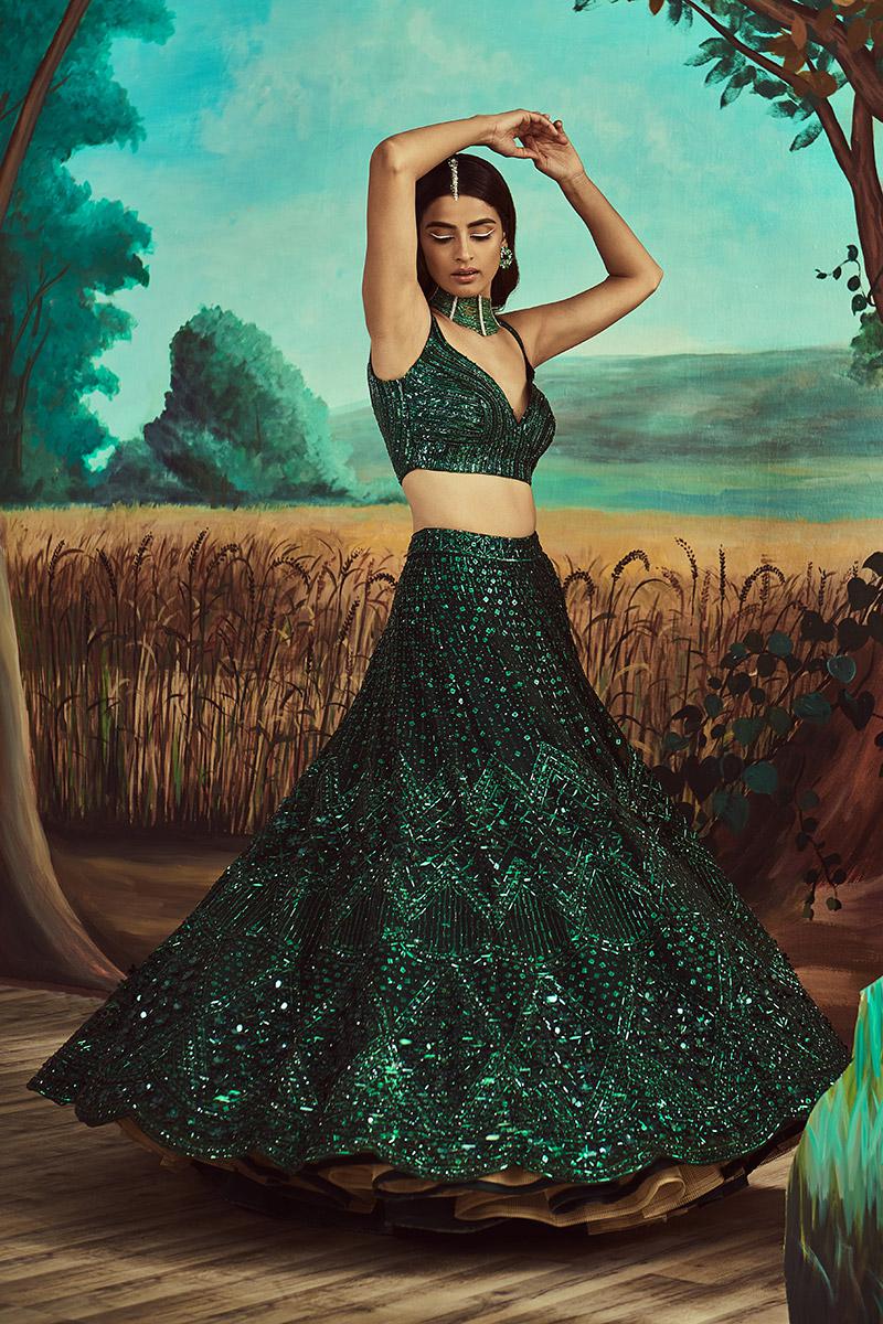 Tonal Emerald Green Lehenga Set