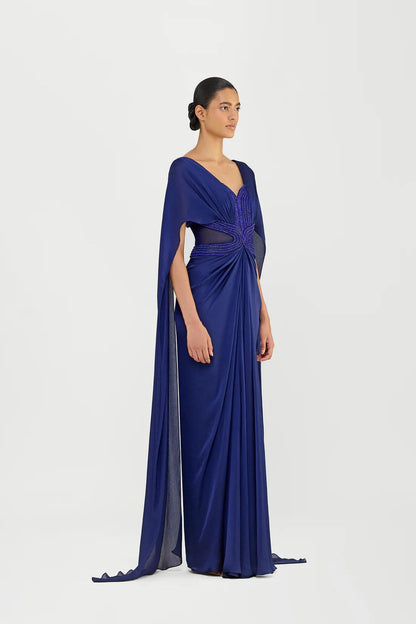 CRYSTALVEIN CHIFFON DRAPED GOWN WITH WINGS